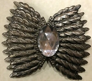 Vintage Ladies Belt Buckle, Costume Jewelry Feathers, Faux Crystal Deco Boho 4” - Picture 1 of 9