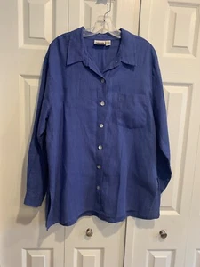 Chico's Design blaues Leinen Top Gr. 3 (XL/16) Perlmutt Knöpfe Lagenlook - Bild 1 von 12