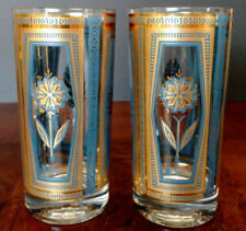 Art Deco 2 Early 40's PERA Co. Hand Decorated Blue & Gold Glass's Perfect Signed