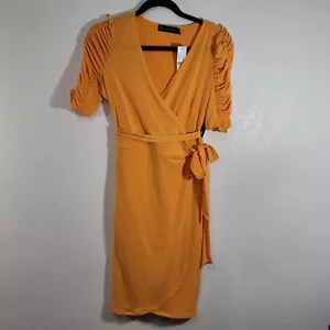 NWT Womens Midi Wrap Dress Sz XS X Small Ruche Sleeve NYC New York & Company - Picture 1 of 8