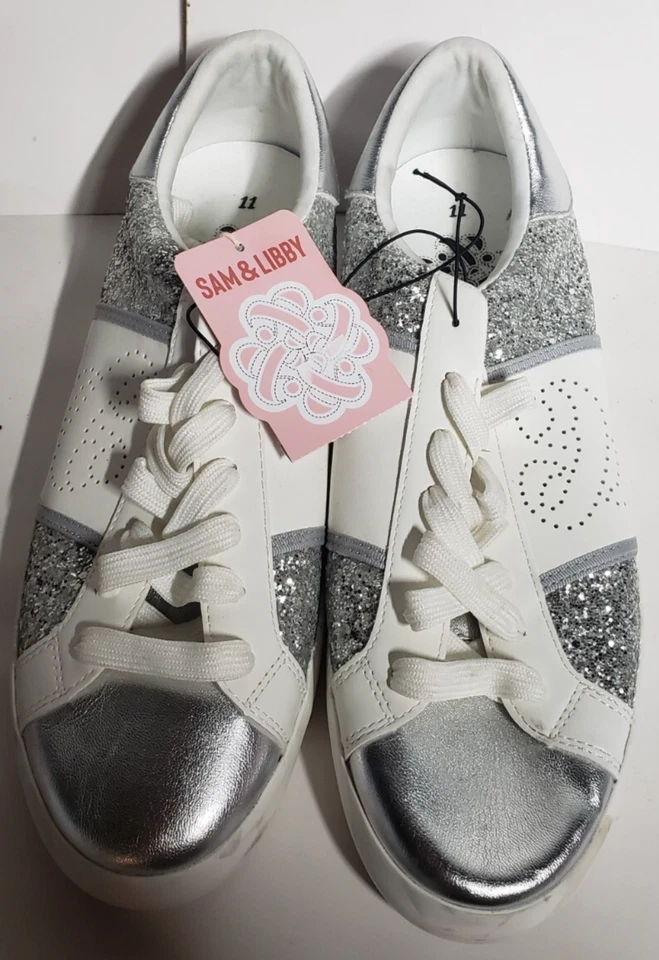 Zapatos planos para mujer Sam & Libby estilo Converse color blanco y plateado - talla 11 Foto 1 de 1