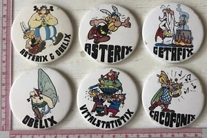 6x VTg Og ASTERIX THE GAUL 1970s 55mm pin badge - Picture 1 of 4
