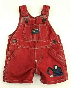 Vintage OshKosh B'gosh Overall Shorts Boys Red Size 3mo Truck Loader