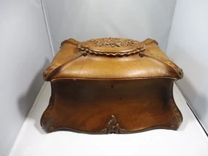 LARGE  FRENCH VICTORIAN CARVED WOOD CASKET BOX W FELTED INTERIOR - Picture 1 of 9