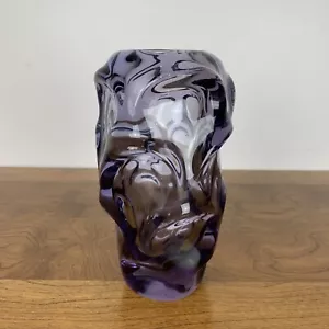 Art Glass Vase Handblown Purple Organic Free Flow Vtg Heavy Jan Beranek Style - Picture 1 of 12