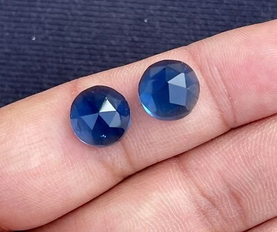London Blue Quartz Rose Cut Round Cabochon, Loose Gemstone 10.5x8 MM 1 Pair 7Ct. - Image 1 of 4