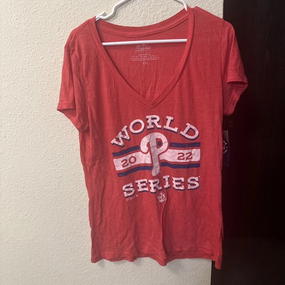 Womens Majestic Red Philadelphia Phillies 2022 World Series Size 2XL NWT - Image 1 of 4