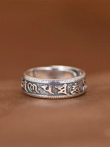UK!! Solid s925 Sterling Silver Stamped Mens Tibetan Mantra Band Ring Adjustable - Picture 1 of 8