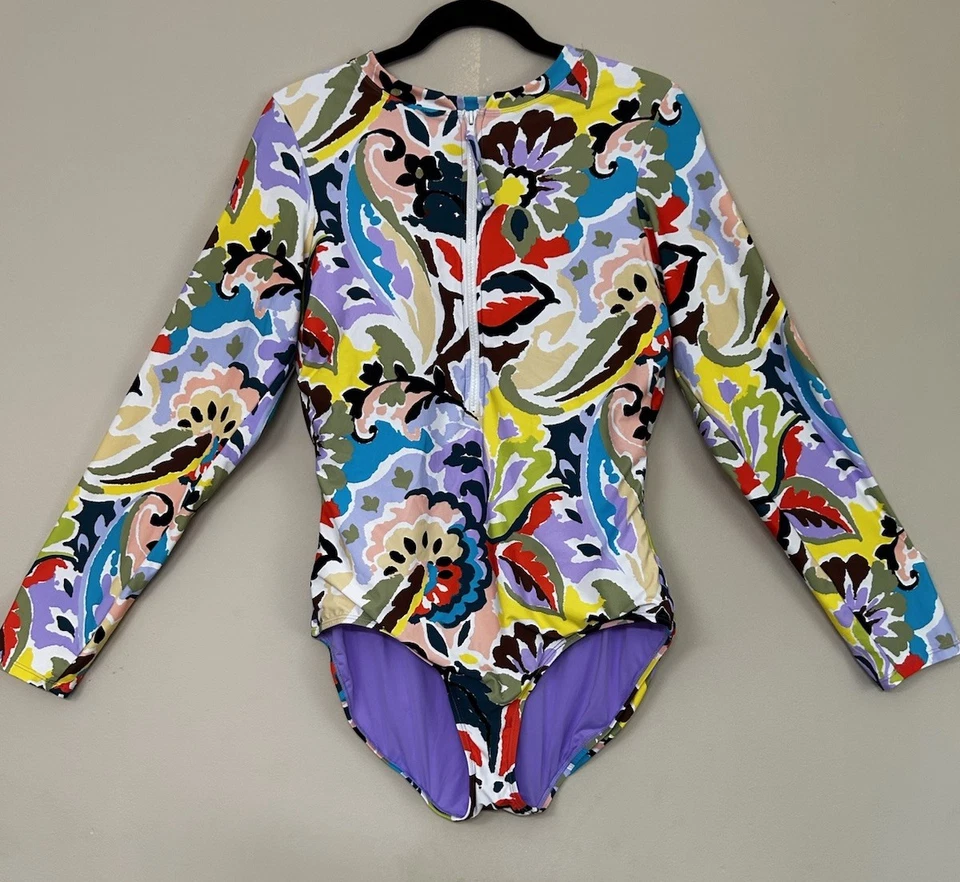 Anne Cole 长袖游泳套装尺寸 Xtra 大号 3/4 前拉链花卉图案 — 第 1/4 张图片