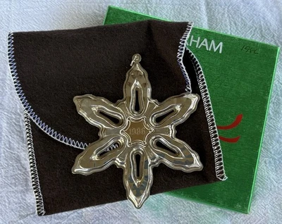 Gorham 1986 plata esterlina Navidad copo de nieve adorno con bolsa de tela plateada y caja Foto 1 de 4