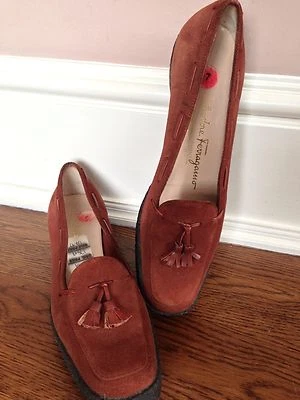Salvatore Ferragamo 7 AAA Mujer Cobre Gamuza Borla Zapatos Mocasines 3A Italia Foto 1 de 4