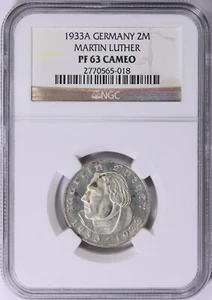 1933-A Germany Silver 2 Marks Martin Luther KM-79 NGC Proof-63 CAMEO - Picture 1 of 4