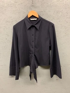 ZARA Poplin Shirt Women’s Size Small Navy Blue Button Down Long Sleeve Casual - Picture 1 of 13