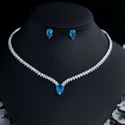 20 Ct Pear Cut Simulated Topaz Tennis Necklace Free Stud 14K White Gold Plated