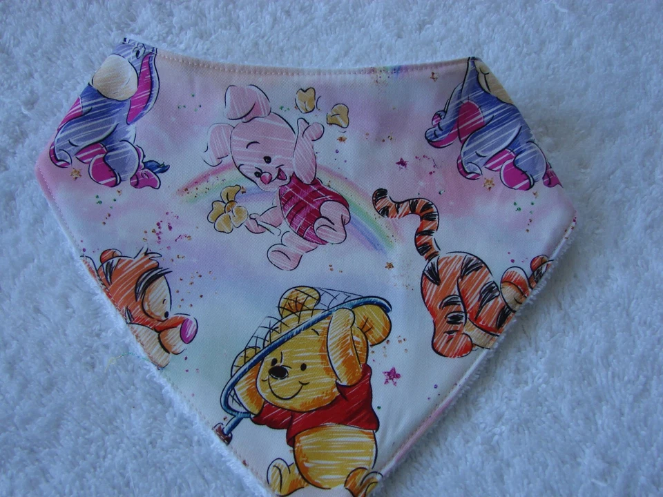 Pooh Multicoloured Bandana Dribble Bibs Cotton Front Towelling Back Handmade - image 1 of 1