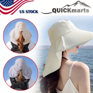 Mujeres Cola de Caballo Sombrero para Sol con Cuello Solapa Verano Exterior Ala Ancha Gorra Protección UV - Imagen 1 de 11