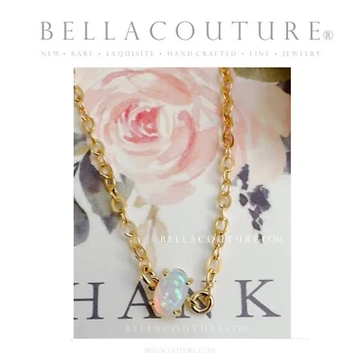 NEW BC® DAINTY 18K YELLOW GOLD OPAL VICTORIAN ROLO CHAIN CHARM PENDANT BRACELET - Image 1 of 4