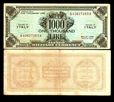 ITALY 1000 1,000 LIRE P M23 1943 EURO ALLIED MILITARY PAYMENT WORLD WAR AMC NOTE - Image 1 of 3