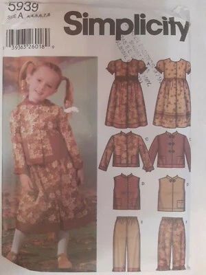 Dress Pants Jacket Vest Simplicity Sewing Pattern 5939 Girls A 3 4 5 6 7 8 UC FF - Image 1 of 4