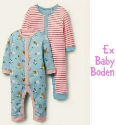 Ex Baby Boden Girls 2 Pack Pets Stripe Footless Sleepsuit Romper Age 0 - 24 Mths