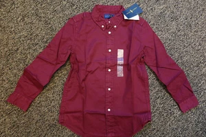 New Ralph Lauren Boy's Long Sleeve Button Down Shirt - Size 7 - Maroon - Picture 1 of 3