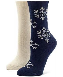 HUE Womens Boot Socks 2 Pair Navy Snowflake & Solid Ivory $18 - NWT - Picture 1 of 2