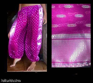 Pantalones Harén Danza del Vientre Sari Chifón Magenta con Rendija Plateada - Imagen 1 de 1