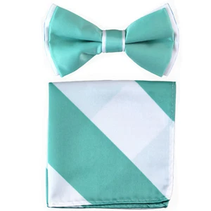 Nueva pajarita formal de poliéster para hombre preatada_hankie verde agua rayas blancas graduación - Imagen 1 de 3