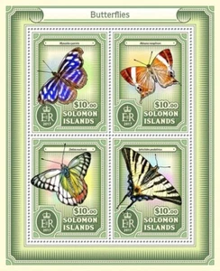 BUTTERFLIES Insect 4-Value MNH Stamp Sheet #163 (2017 Solomon Islands) - Picture 1 of 1
