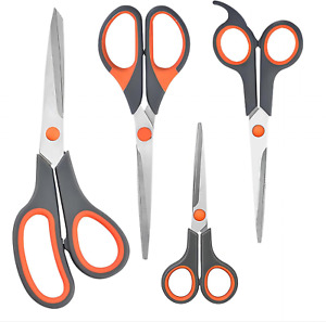 4 Pack Scissors All Purpose, Ultra Sharp Craft Scissors Set, Soft Grip Handle Mu