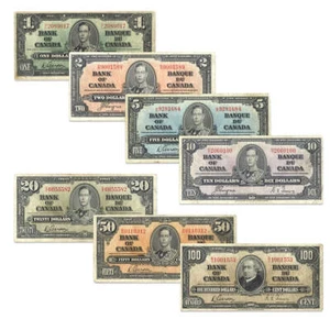 1937 $1 - $100 7 Banknote Set - Picture 1 of 2