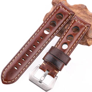 Oil Wax Cowhide Watch Strap 20mm 22mm 24mm Dark Brown Genuine Leather Watchbands - Picture 1 of 15