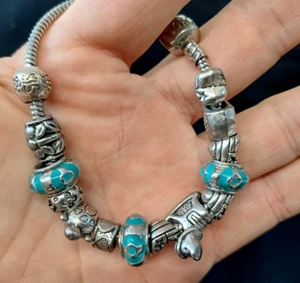Pandora Charm Bracelet Silver Rocking Horse Chain Design With Charms Marked 925 - Picture 1 of 13