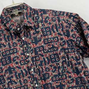 Woolrich Shirt Mens Large Navy Blue Red Print Casual Button Up - Picture 1 of 8