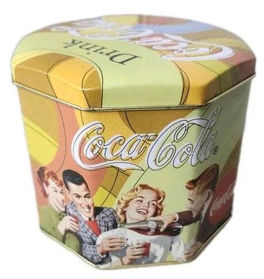 VTG Retro 1998 DRINK Coca-Cola Coke Octagon Metal Tin 4" Container Decor - Image 1 of 4