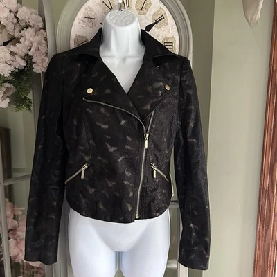 Women’s Rock & Republic Black Moto Faux Leather Shimmer Full Zip Jacket Size XS - Image 1 of 4