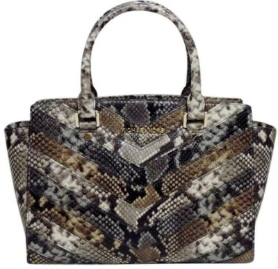 🌞MICHAEL KORS SELMA НАТУРАЛЬНЫЙ ЗМЕЯ ЖЕЛТОВАТО-КОРИЧНЕВЫЙ ШЕВРОН КОЖИ ЧЕРЕЗ ПЛЕЧО СУМКА С ЯРЛЫКАМИ - Изображение 1 из 4