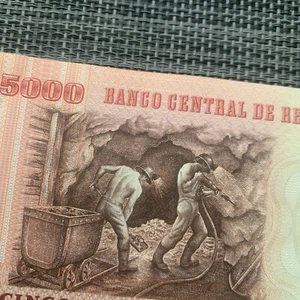 Peru 5000 Soles De Oro Mint Banknote Bergleute schöne Währung Peruanische Bergleute - Bild 1 von 6