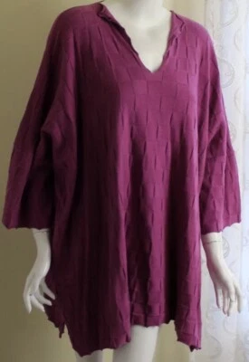 Nuevo con etiquetas Suéter Túnica Eskandar OS Púrpura Cuadros Tejido de Cesta Algodón Cachemira Seda 34"L Foto 1 de 4