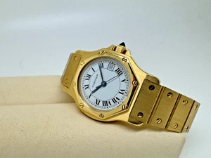 CARTIER Santos Ronde Octagon Automatik 18kt Gelbgold Box 98,8g - Picture 1 of 8