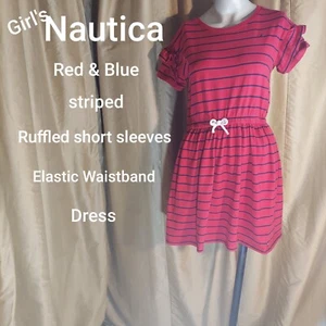 Girl's red / Navy Striped Dress/ Size L 12-14 - Picture 1 of 11