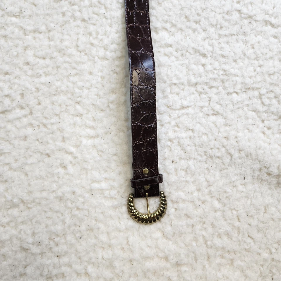 Vintage Faux Patent Brown Leather Belt Gold Hardware Statement Fashion - Изображение 1 из 4