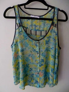 Lush Women's Sheer Floral Boat Neck Sleeveless Back Detail Summer Tank Top SZ XS - Picture 1 of 8