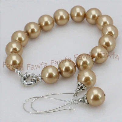 Lots 8/10/12mm Multicolor Shell Pearl Round Beads Bracelet Earrings Set 7.5'' - Image 1 of 4