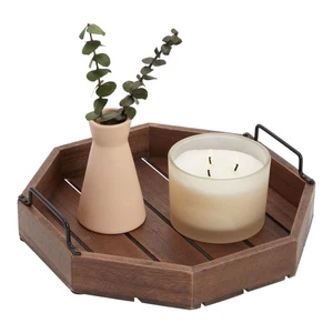 Decorative Rustic Wooden Serving Tray with Metal Handles for Candles, Coffee ... - Picture 1 of 7