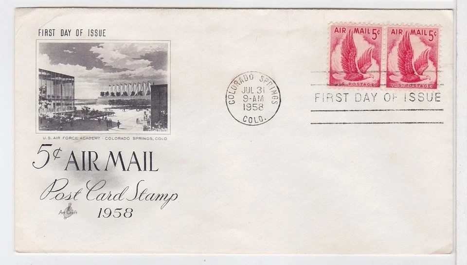 TurtlesTradingPost - 5 Cent Airmail Rate Eagle #C50 - 1958  Artcraft FDC - Pair - Image 1 of 1