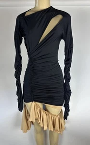 MUGLER FW21_ RTW ASYMMETRICAL RUFFLED DRESS BLACK No Size Tag Approx Size XS - Picture 1 of 9