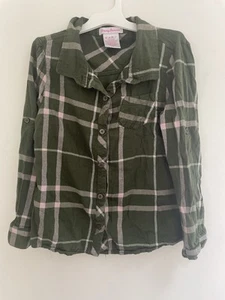 Tommy Bahama Kids Girls Cozy Flannel Plaid Cotton Blend Button-Up Shirt Green 10 - Picture 1 of 8
