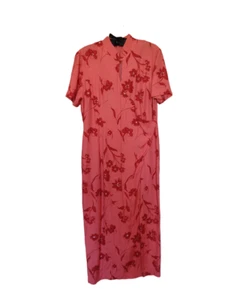 Maxi Vestido Vintage Newport News Cuello Mandarín Envoltura Simulada con Abertura Frontal Rojo 12 - Imagen 1 de 6