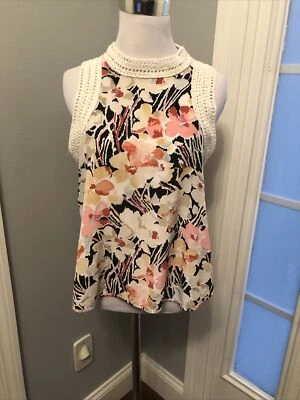 Top Elizabeth and James Seda ROSA CREMA NEGRO Floral Transparente Sin Mangas Talla XXS Foto 1 de 4